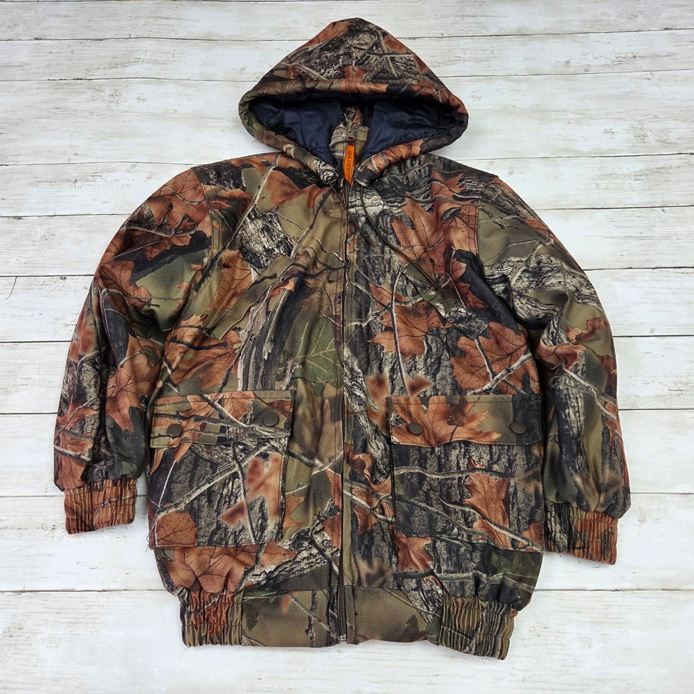 Trail Crest Jacket Kids Medium Camo‎ Hooded Full Zip Quilted Hunting Bomber Coat